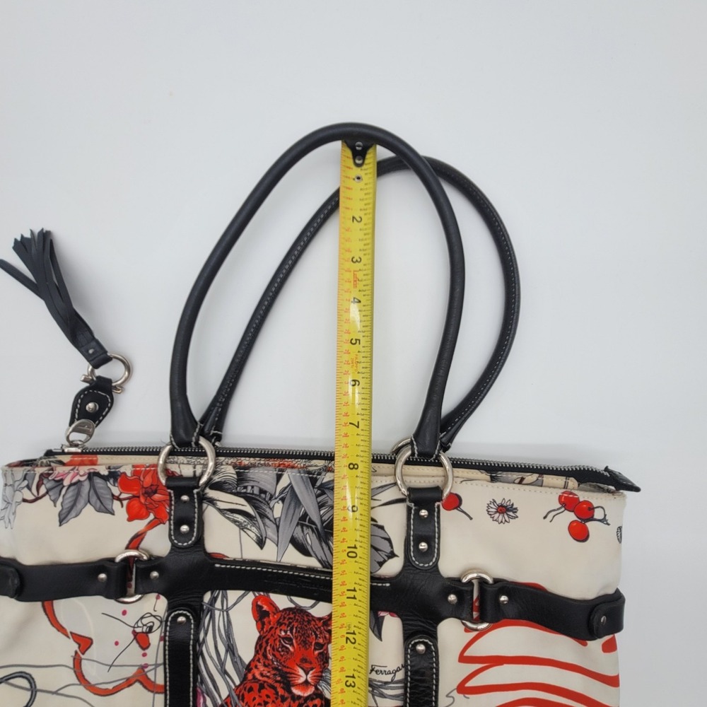 Salvatore Ferragamo Jaguar Print Nylon Leather Tote Bag Italy Shoulder Purse - Picture 11 of 16